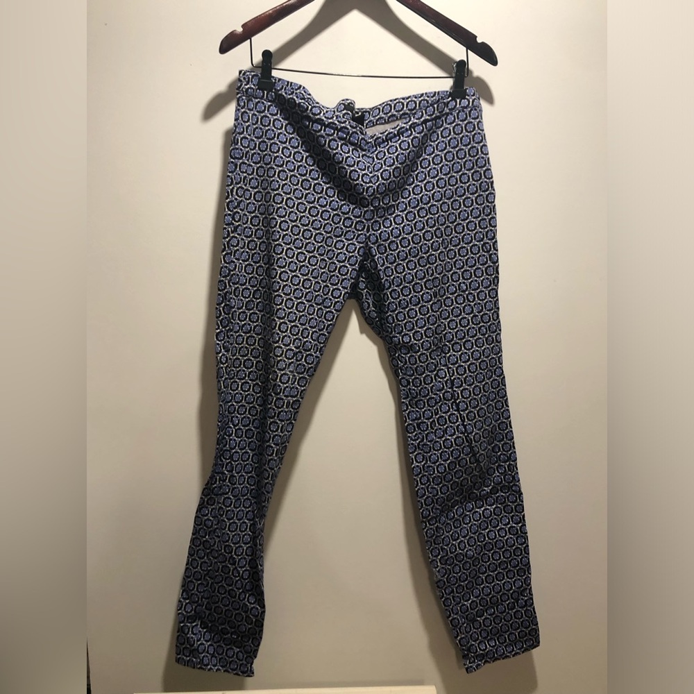 Womens Blue Geometric Pattern Stretch Pants
